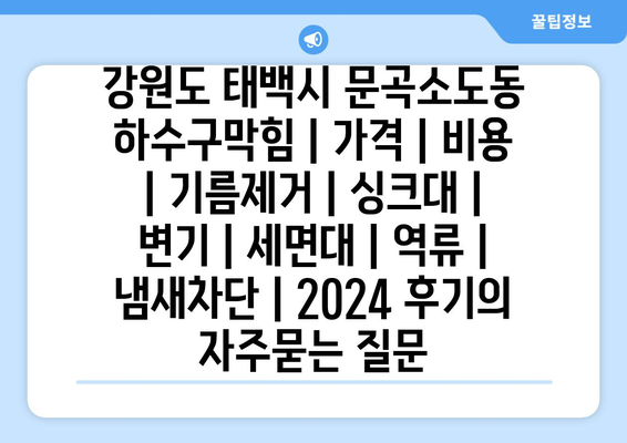 강원도 태백시 문곡소도동 하수구막힘 | 가격 | 비용 | 기름제거 | 싱크대 | 변기 | 세면대 | 역류 | 냄새차단 | 2024 후기