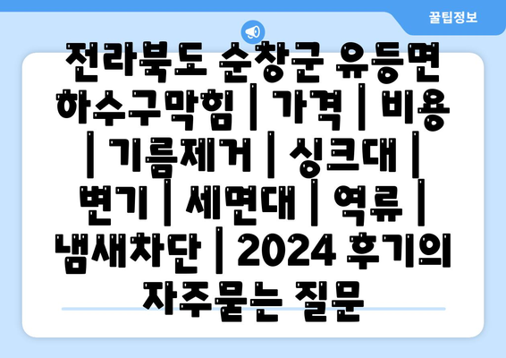 전라북도 순창군 유등면 하수구막힘 | 가격 | 비용 | 기름제거 | 싱크대 | 변기 | 세면대 | 역류 | 냄새차단 | 2024 후기