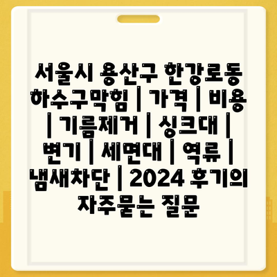 서울시 용산구 한강로동 하수구막힘 | 가격 | 비용 | 기름제거 | 싱크대 | 변기 | 세면대 | 역류 | 냄새차단 | 2024 후기