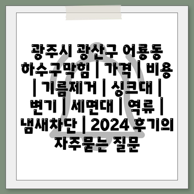 광주시 광산구 어룡동 하수구막힘 | 가격 | 비용 | 기름제거 | 싱크대 | 변기 | 세면대 | 역류 | 냄새차단 | 2024 후기