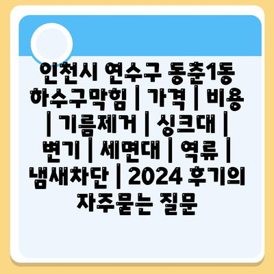 인천시 연수구 동춘1동 하수구막힘 | 가격 | 비용 | 기름제거 | 싱크대 | 변기 | 세면대 | 역류 | 냄새차단 | 2024 후기