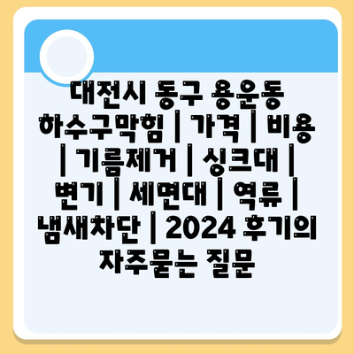 대전시 동구 용운동 하수구막힘 | 가격 | 비용 | 기름제거 | 싱크대 | 변기 | 세면대 | 역류 | 냄새차단 | 2024 후기