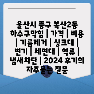 울산시 중구 복산2동 하수구막힘 | 가격 | 비용 | 기름제거 | 싱크대 | 변기 | 세면대 | 역류 | 냄새차단 | 2024 후기