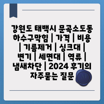 강원도 태백시 문곡소도동 하수구막힘 | 가격 | 비용 | 기름제거 | 싱크대 | 변기 | 세면대 | 역류 | 냄새차단 | 2024 후기