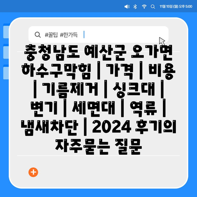 충청남도 예산군 오가면 하수구막힘 | 가격 | 비용 | 기름제거 | 싱크대 | 변기 | 세면대 | 역류 | 냄새차단 | 2024 후기