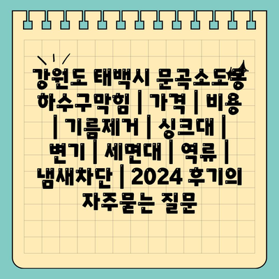 강원도 태백시 문곡소도동 하수구막힘 | 가격 | 비용 | 기름제거 | 싱크대 | 변기 | 세면대 | 역류 | 냄새차단 | 2024 후기