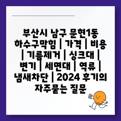 부산시 남구 문현1동 하수구막힘 | 가격 | 비용 | 기름제거 | 싱크대 | 변기 | 세면대 | 역류 | 냄새차단 | 2024 후기