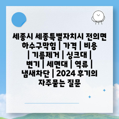 세종시 세종특별자치시 전의면 하수구막힘 | 가격 | 비용 | 기름제거 | 싱크대 | 변기 | 세면대 | 역류 | 냄새차단 | 2024 후기