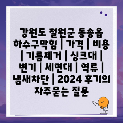 강원도 철원군 동송읍 하수구막힘 | 가격 | 비용 | 기름제거 | 싱크대 | 변기 | 세면대 | 역류 | 냄새차단 | 2024 후기