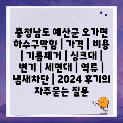 충청남도 예산군 오가면 하수구막힘 | 가격 | 비용 | 기름제거 | 싱크대 | 변기 | 세면대 | 역류 | 냄새차단 | 2024 후기