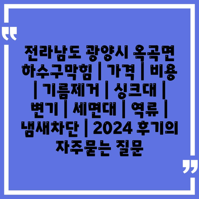 전라남도 광양시 옥곡면 하수구막힘 | 가격 | 비용 | 기름제거 | 싱크대 | 변기 | 세면대 | 역류 | 냄새차단 | 2024 후기