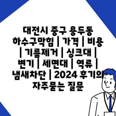 대전시 중구 용두동 하수구막힘 | 가격 | 비용 | 기름제거 | 싱크대 | 변기 | 세면대 | 역류 | 냄새차단 | 2024 후기