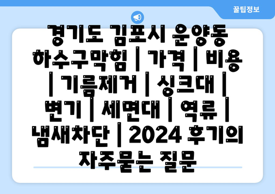 경기도 김포시 운양동 하수구막힘 | 가격 | 비용 | 기름제거 | 싱크대 | 변기 | 세면대 | 역류 | 냄새차단 | 2024 후기