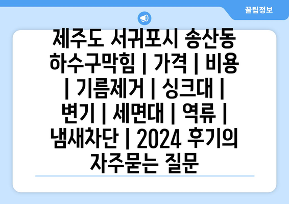 제주도 서귀포시 송산동 하수구막힘 | 가격 | 비용 | 기름제거 | 싱크대 | 변기 | 세면대 | 역류 | 냄새차단 | 2024 후기