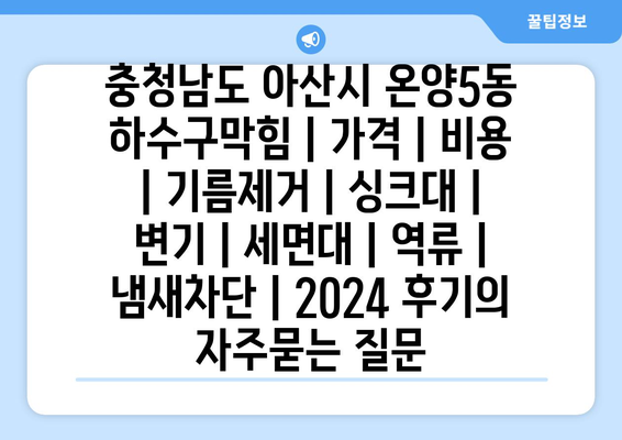 충청남도 아산시 온양5동 하수구막힘 | 가격 | 비용 | 기름제거 | 싱크대 | 변기 | 세면대 | 역류 | 냄새차단 | 2024 후기