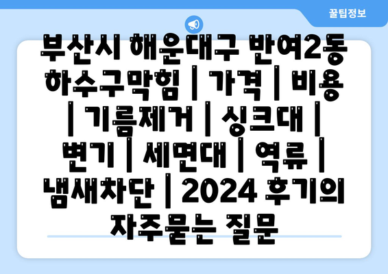 부산시 해운대구 반여2동 하수구막힘 | 가격 | 비용 | 기름제거 | 싱크대 | 변기 | 세면대 | 역류 | 냄새차단 | 2024 후기