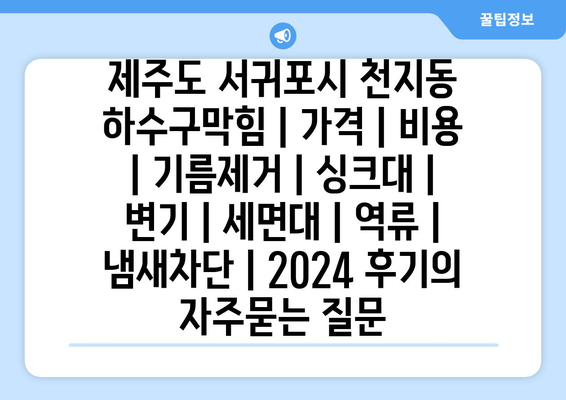 제주도 서귀포시 천지동 하수구막힘 | 가격 | 비용 | 기름제거 | 싱크대 | 변기 | 세면대 | 역류 | 냄새차단 | 2024 후기