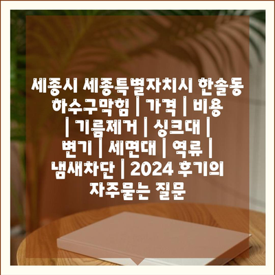 세종시 세종특별자치시 한솔동 하수구막힘 | 가격 | 비용 | 기름제거 | 싱크대 | 변기 | 세면대 | 역류 | 냄새차단 | 2024 후기