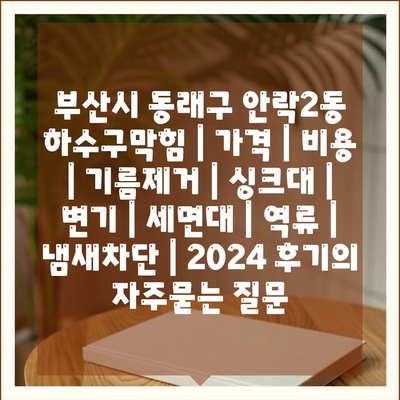 부산시 동래구 안락2동 하수구막힘 | 가격 | 비용 | 기름제거 | 싱크대 | 변기 | 세면대 | 역류 | 냄새차단 | 2024 후기