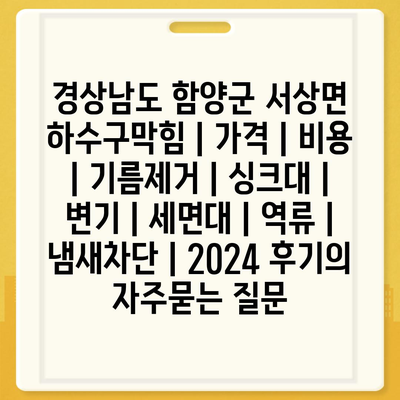 경상남도 함양군 서상면 하수구막힘 | 가격 | 비용 | 기름제거 | 싱크대 | 변기 | 세면대 | 역류 | 냄새차단 | 2024 후기