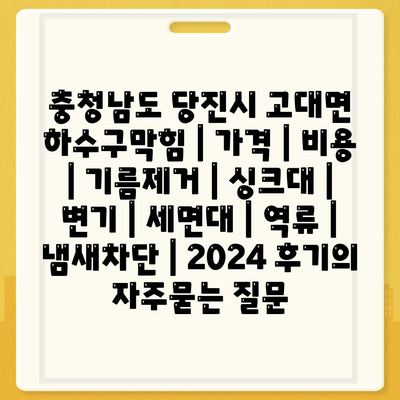 충청남도 당진시 고대면 하수구막힘 | 가격 | 비용 | 기름제거 | 싱크대 | 변기 | 세면대 | 역류 | 냄새차단 | 2024 후기