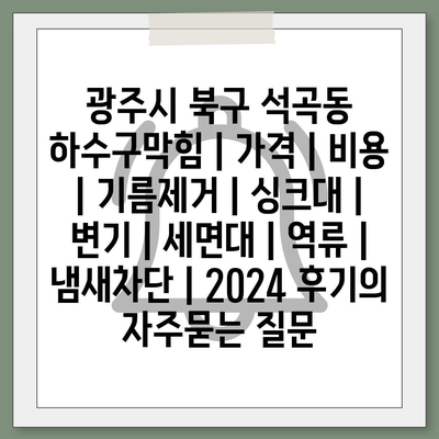 광주시 북구 석곡동 하수구막힘 | 가격 | 비용 | 기름제거 | 싱크대 | 변기 | 세면대 | 역류 | 냄새차단 | 2024 후기