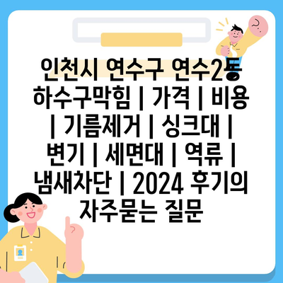 인천시 연수구 연수2동 하수구막힘 | 가격 | 비용 | 기름제거 | 싱크대 | 변기 | 세면대 | 역류 | 냄새차단 | 2024 후기