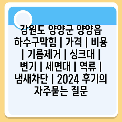 강원도 양양군 양양읍 하수구막힘 | 가격 | 비용 | 기름제거 | 싱크대 | 변기 | 세면대 | 역류 | 냄새차단 | 2024 후기