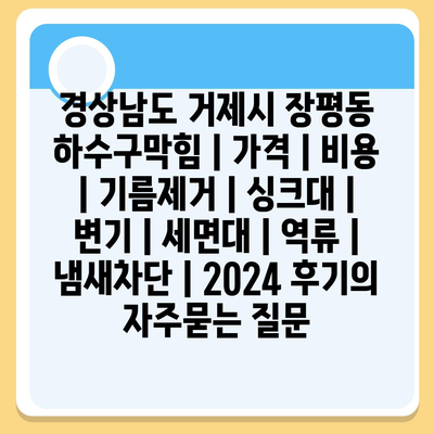 경상남도 거제시 장평동 하수구막힘 | 가격 | 비용 | 기름제거 | 싱크대 | 변기 | 세면대 | 역류 | 냄새차단 | 2024 후기