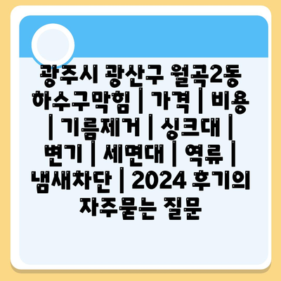 광주시 광산구 월곡2동 하수구막힘 | 가격 | 비용 | 기름제거 | 싱크대 | 변기 | 세면대 | 역류 | 냄새차단 | 2024 후기