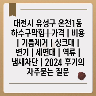 대전시 유성구 온천1동 하수구막힘 | 가격 | 비용 | 기름제거 | 싱크대 | 변기 | 세면대 | 역류 | 냄새차단 | 2024 후기