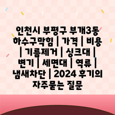 인천시 부평구 부개3동 하수구막힘 | 가격 | 비용 | 기름제거 | 싱크대 | 변기 | 세면대 | 역류 | 냄새차단 | 2024 후기