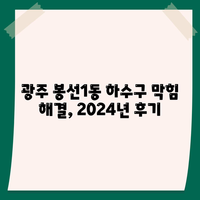 광주시 남구 봉선1동 하수구막힘 | 가격 | 비용 | 기름제거 | 싱크대 | 변기 | 세면대 | 역류 | 냄새차단 | 2024 후기