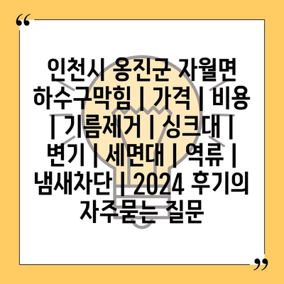 인천시 옹진군 자월면 하수구막힘 | 가격 | 비용 | 기름제거 | 싱크대 | 변기 | 세면대 | 역류 | 냄새차단 | 2024 후기