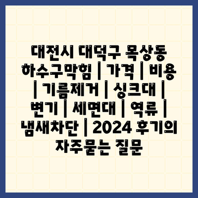 대전시 대덕구 목상동 하수구막힘 | 가격 | 비용 | 기름제거 | 싱크대 | 변기 | 세면대 | 역류 | 냄새차단 | 2024 후기