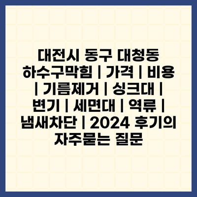 대전시 동구 대청동 하수구막힘 | 가격 | 비용 | 기름제거 | 싱크대 | 변기 | 세면대 | 역류 | 냄새차단 | 2024 후기