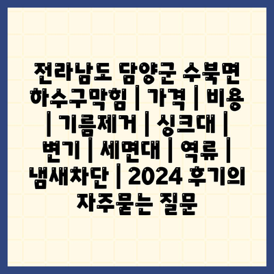 전라남도 담양군 수북면 하수구막힘 | 가격 | 비용 | 기름제거 | 싱크대 | 변기 | 세면대 | 역류 | 냄새차단 | 2024 후기