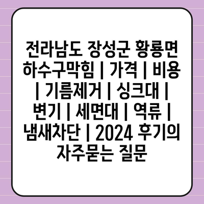 전라남도 장성군 황룡면 하수구막힘 | 가격 | 비용 | 기름제거 | 싱크대 | 변기 | 세면대 | 역류 | 냄새차단 | 2024 후기