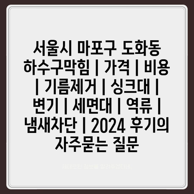 서울시 마포구 도화동 하수구막힘 | 가격 | 비용 | 기름제거 | 싱크대 | 변기 | 세면대 | 역류 | 냄새차단 | 2024 후기