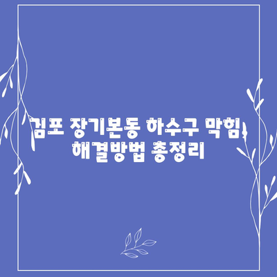 경기도 김포시 장기본동 하수구막힘 | 가격 | 비용 | 기름제거 | 싱크대 | 변기 | 세면대 | 역류 | 냄새차단 | 2024 후기