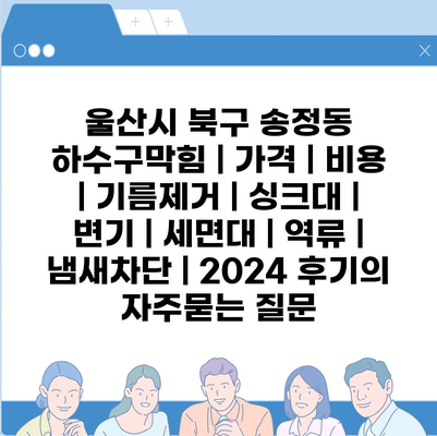 울산시 북구 송정동 하수구막힘 | 가격 | 비용 | 기름제거 | 싱크대 | 변기 | 세면대 | 역류 | 냄새차단 | 2024 후기