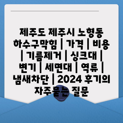 제주도 제주시 노형동 하수구막힘 | 가격 | 비용 | 기름제거 | 싱크대 | 변기 | 세면대 | 역류 | 냄새차단 | 2024 후기