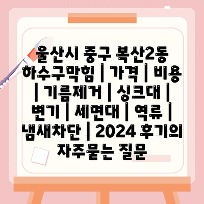 울산시 중구 복산2동 하수구막힘 | 가격 | 비용 | 기름제거 | 싱크대 | 변기 | 세면대 | 역류 | 냄새차단 | 2024 후기