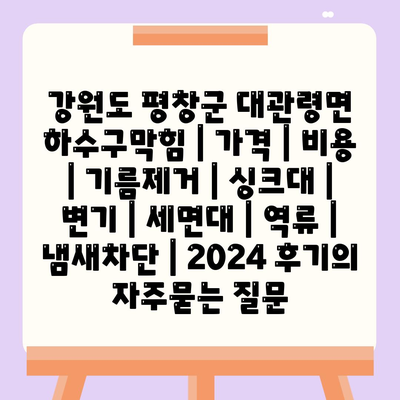 강원도 평창군 대관령면 하수구막힘 | 가격 | 비용 | 기름제거 | 싱크대 | 변기 | 세면대 | 역류 | 냄새차단 | 2024 후기