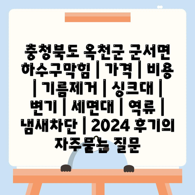 충청북도 옥천군 군서면 하수구막힘 | 가격 | 비용 | 기름제거 | 싱크대 | 변기 | 세면대 | 역류 | 냄새차단 | 2024 후기