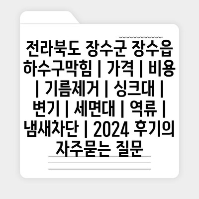 전라북도 장수군 장수읍 하수구막힘 | 가격 | 비용 | 기름제거 | 싱크대 | 변기 | 세면대 | 역류 | 냄새차단 | 2024 후기