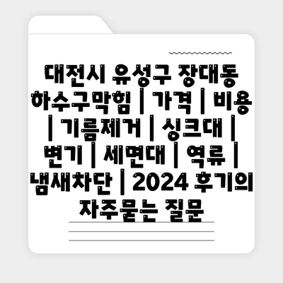 대전시 유성구 장대동 하수구막힘 | 가격 | 비용 | 기름제거 | 싱크대 | 변기 | 세면대 | 역류 | 냄새차단 | 2024 후기