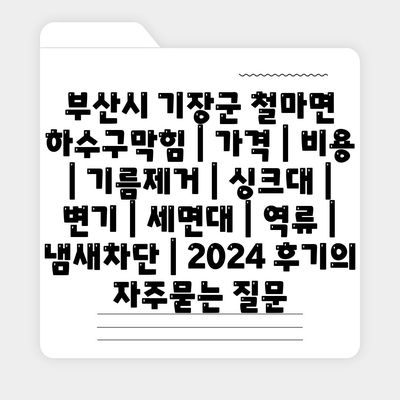 부산시 기장군 철마면 하수구막힘 | 가격 | 비용 | 기름제거 | 싱크대 | 변기 | 세면대 | 역류 | 냄새차단 | 2024 후기