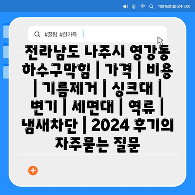 전라남도 나주시 영강동 하수구막힘 | 가격 | 비용 | 기름제거 | 싱크대 | 변기 | 세면대 | 역류 | 냄새차단 | 2024 후기