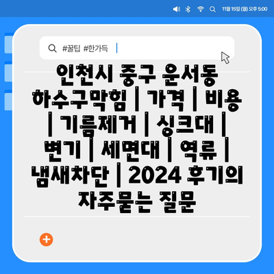 인천시 중구 운서동 하수구막힘 | 가격 | 비용 | 기름제거 | 싱크대 | 변기 | 세면대 | 역류 | 냄새차단 | 2024 후기